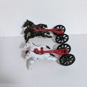 Cast Iron Horses Pulling Wagon Set 2 Vintage Antique Home Decor